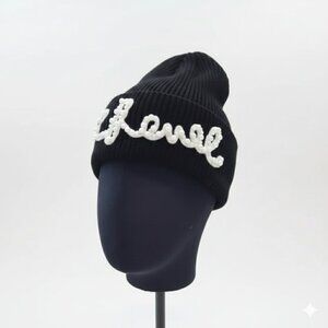 Logo inspired Black Knit Beanie – Pearl Logo | NWT